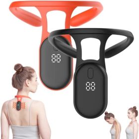 USB Back Brace Straightener Vibration Reminder LCD Electronic Pose Correction Posture Corrector Bone Care for Children (Color: Black+Orange, Ships From: China)