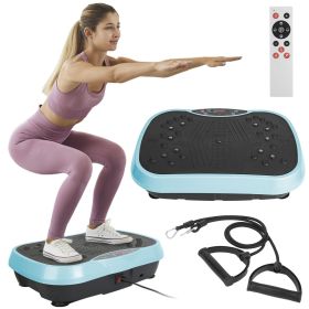 Vibration Exercise Machine With Resistant Bands Remote Control Whole Body Vibration Platform Workout Equipment Home Fitness Training Equipment For Wei (Color: Blue)
