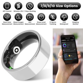 Smart Ring Health Tracker Fitness/Sleep/Stress/HRV Tracker with Charging Case Magnetic Charging Cable for Women & Men Compatible with iOS & Android 7- (size: Silver_9)
