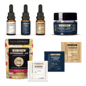 Hemp Extract Sample Kit – Relief & Control Tinctures, Softgels, Salve & Δ9 Gummies for Sleep, Stress & Muscle Recovery (Entourage: Muscle + Joint + Stress)